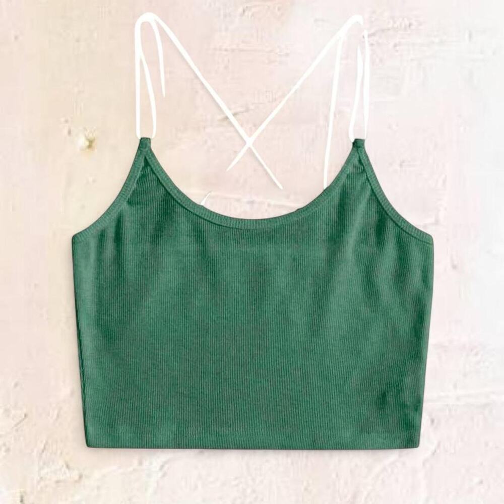 SHEIN Green Ribbed Crop Tank Top Fitted Stretch Basic Minimalist